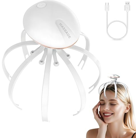 Electric Head Scalp Massager with 3 Kneading Modes,360-Grad-Kopfmassagegerät Kopfmassage Spinne Portable Handheld Head Massager for Body Relaxation, Gift