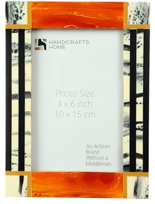 Handicrafts Home Fall Decor, 4x6 Orange Picture Frame, Handmade frame For Living Room, Bedroom, Desk & Family Photos, fall Decor, Autumn Decor, Vintage Farmhouse Rustic Wall Decor, Boho Shelf Decor.