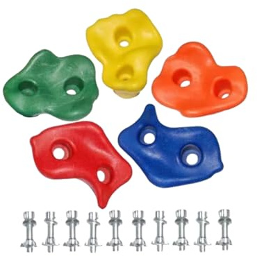 Kids Climbing Holds Set, 5 Multi-Coloured Rock Grips with Mounting Hardware (resin)