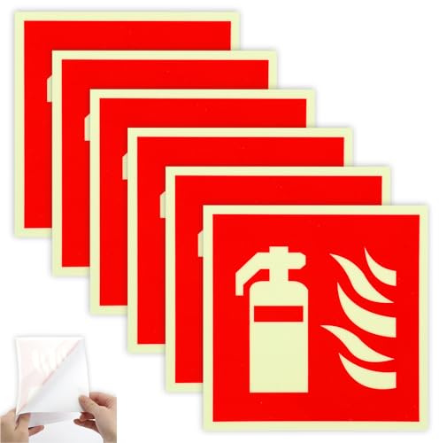 Selbstklebend Feuerlöscher Schild, PVC Nachleuchtend Feuerlöscher Aufkleber, Hinweisschilder Feuerlöscher 15 x 15cm, Piktogramm Feuerlöscher für Haus, Büro, Krankenhaus (6, 15x15cm)