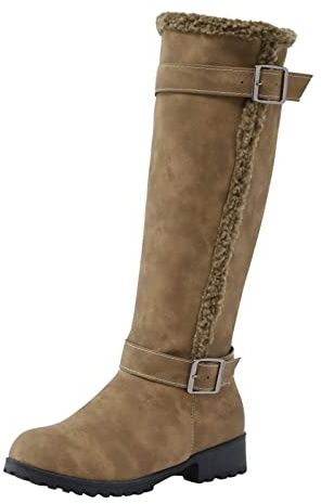 Ridstövlar dam fodrade varma vinterstövlar vintage långa stövlar läderstövlar västerländska stövlar damstövlar cowboystövlar höst vinter stövlar arbetsstövlar slip-stövlar knähöga stövlar, kaki, 38 EU