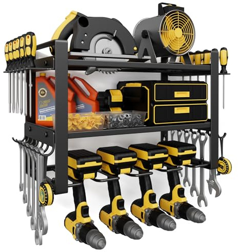 Power Tool Organizer Wall Mount, 150LBS Capacity, 3 Tier, 4 Drill Holders