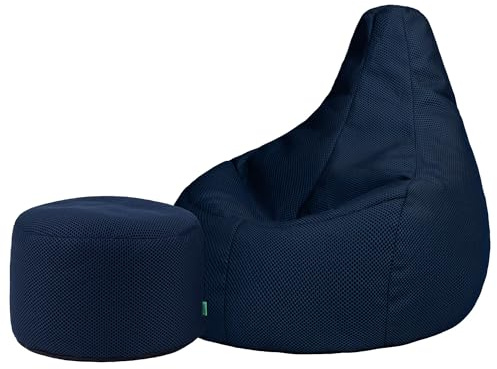 icon Performance Mesh XL Gaming Bean Bag Chair and Footstool, Navy Blue, Large Adult Bean Bag with Filling Included, Comfy Chair, Bedroom Furniture, Gamer Gifts, Gaming Room, Gaming Room Accessories