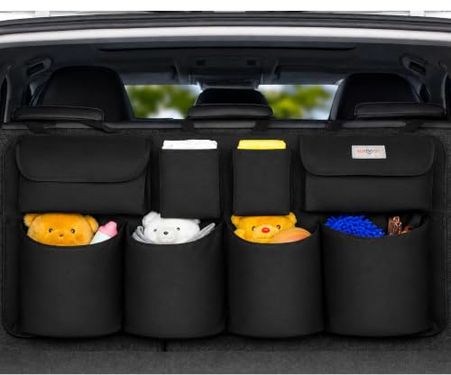 SURDOCA Car Boot Organiser Hanging, 8 Fabric Pockets, Oxford Storage XL | Extended Size Fit, Reinforced Panels, Heavy Load Support, Anti-Slip Backing, Quick Setup, Stable Structure