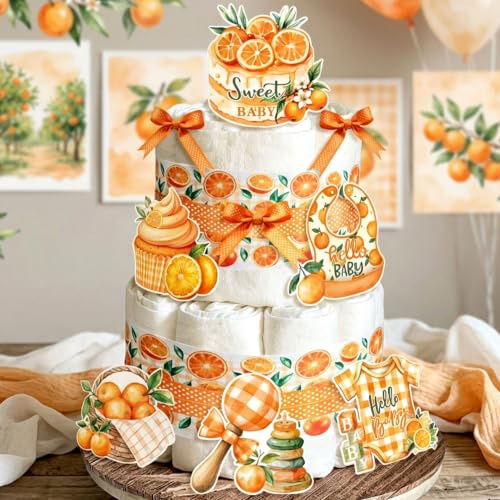 Orange baby shower dekorationer frukt blöjkakor dekorationer | Orange baby shower blöjtårta dekorationer A liten cutie tårttillbehör frukt dekorativa kort inga blöjor