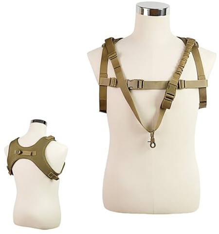 Sangle Tactique Single Point Multifonction en Forme H, Harnais Airsoft pour Chest Rig, Sangle d’Épaule pour Entraînement et Chasse(Tan)