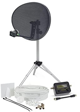 SSL Satellites Portable Satellite Zone 2 80cm RV Dish Kit Camping Tailgating with Quad Tripod & Sat Finder 20M Twin White