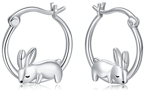 Kaninchen Ohrringe Kinder Creolen Silber 925 Hypoallergen Mädchen Hasen Ohrringe Kawaii Tier Kleine Creolen Oster Ohrringe Schmuck für Frauen Mädchen Kinder…