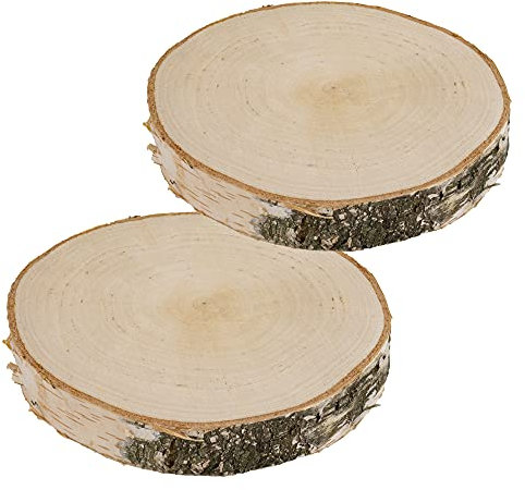 2 Stück Holzscheiben, Runde Holzplatte 17-20 cm Durchmesser, ca. 25 mm Dick, Kiefernholz, Polierte Baumscheiben für DIY, Basteln und Hochzeitsdeko, Natur Holz Log Scheiben