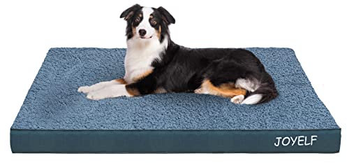 JOYELF Large Dog Crate Bed & Mat - Orthopedic Dog Bed with Egg Crate Foam, Waterproof & Washable Cover, Squeaker Toy Gift