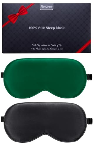 BeeVines Silkesögonmask i 100% siden, ljusblockerande ögonmasker (2 st.) | Naturligt, Sovmask för sömn, viktad ögonmask med justerbart band, ögonbindel för sömn, blockerar ljus, skugga för ögonen