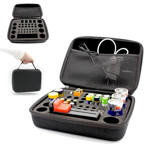 Aufbewahrungsbox für Batterien und Akkus - Batteriespeicher-Organizer Kapazität 48 Batterien AA AAA C D 9V Flachbatterien - Batterietester im Lieferumfang enthalten - Hartschalenkoffer