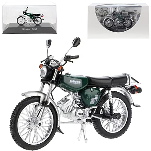 Ixo Simson S 51 Billard Grün 1980-1990 DDR Mokick Moped 1/24 Atlas Modell Motorrad mit individiuellem Wunschkennzeichen