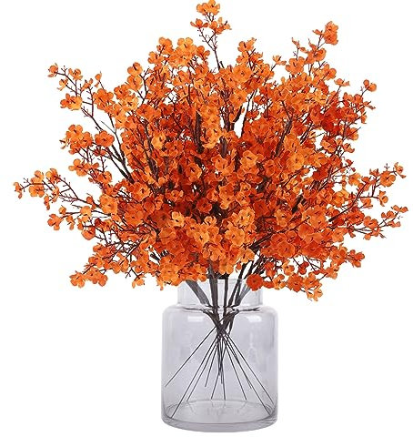 N&T NIETING Gypsophila Artificial Flowers, 12Pcs Baby Breath Artificial Flowers Real Touch Fake Fall Flowers for DIY Wedding Bouquet Table Centerpieces Flower Arrangements Home Autumn Decor(Orange)