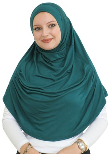 Prien Hiyab Listo para Usar para Mujer, Turbante Instantáneo Musulmán, Pañuelo Suave para Oración, Hiyabs Largos Islámicos, Ropa Modesta, Jersey Abaya (Esmeralda)