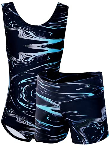 Dancina Turnanzug für Mädchen 2-teiliges Set Gymnastikanzug mit Hose für Kinder 140/146 Schwarz/Aquablau