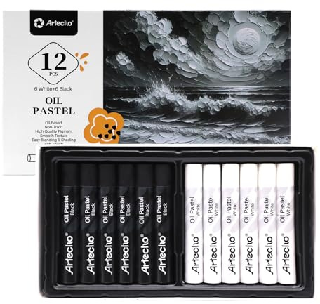 Artecho Juego de 12 lápices de colores pastel al óleo, 6 blancos y 6 negros, para pintura artística, dibujo, mezcla (10 x 70 mm)