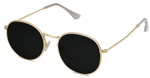 FANFUSUZI Occhiali da sole donna piccoli rotondi polarizzati occhiali da sole per donne uomini classici vintage retrò ombra UV400, Grigio Oro Chiaro