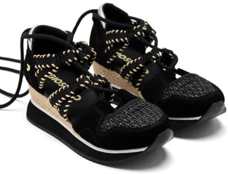 GIOSEPPO Griswold Raffia Leather Wedge Open Sneakers, Black/White, 8.5 UK