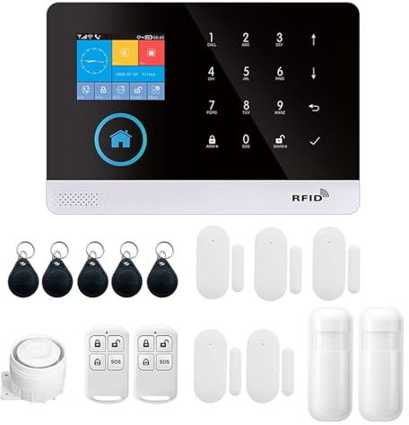 Irishom Allarme Casa Senza Fili 433 MHz Wireless WiFi + gsm,Display LCD Sensore Porta Sensore di Movimento PIR App remoto Controllo Compatibile con Alexa Google Home