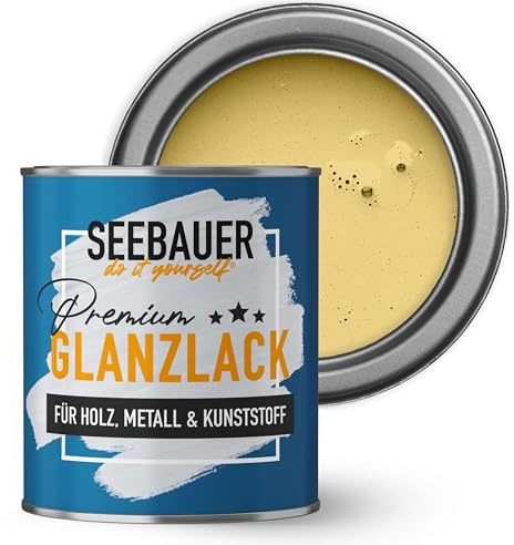 SEEBAUER diy Glanzlack Gelb 375ml für Innen & Außen (No. 447 Maple Leaf) Möbelfarbe ohne Schleifen - Hybrid-Lack für Holz, Metall & Kunststoff - Holzlack, Möbellack hohe Deckkraft