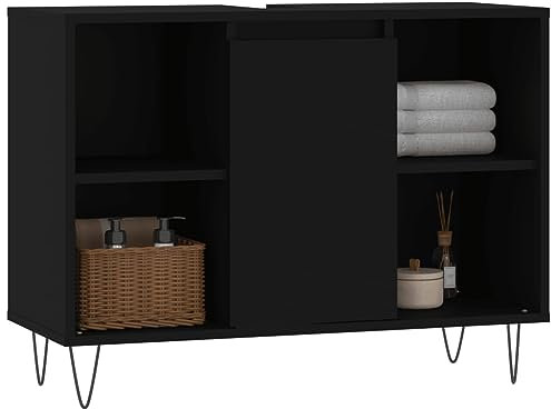 Homvdxl Under Sink Bathroom Cabinet, Bathroom Storage Unit for Washbasins without Pedestal, with Door & Open Shelves, 80x33x60 cm, Metal Legs, Black