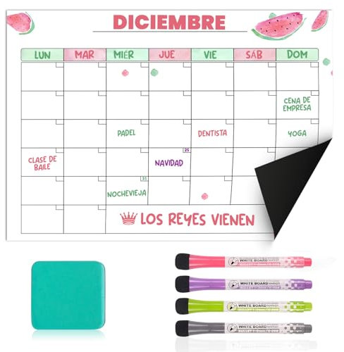 Calendario Magnético para Nevera | Planificador Mensual Familiar A4 | Pizarra Magnética Incluye 4 Rotuladores De Colores Y Borrador | Ideal Para Organizar Rutinas | Horario Vuelta al Cole De Los Niños
