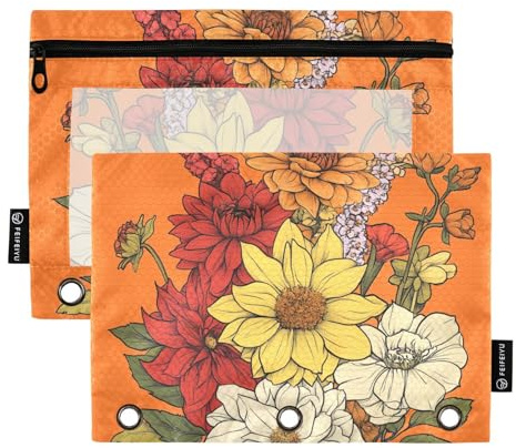 Flowers Dahlia Gladiolus Orange Binder Pockets Plastic Pencil Case for Rings Binder Folders with Waterproof for Student Storage Container