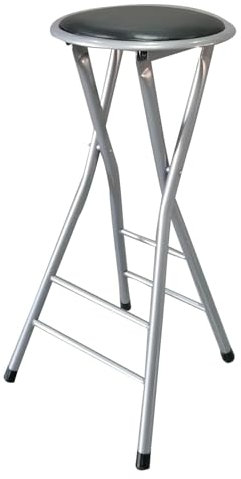 Silla plegable sin respaldo, taburete portátil, taburetes altos de bar, altura de encimera plateada, silla alta de cocina con reposapiés, altura ajustable, ligera y duradera