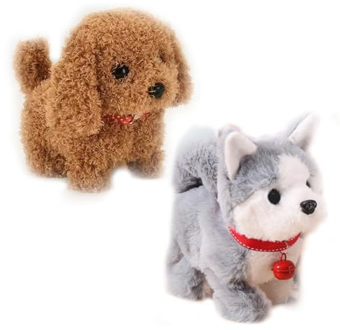 AOUZOVLI 2Pcs Roboter Hund Mit Fell Spielzeug Hund Der Läuft Und Bellt Realistischer Roboter Welpe Robot Puppy Realistic Robot Puppy Spielhund Der Läuft Und Bellt Hund Mit Funktion Laufen Und Bellen