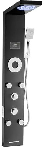 VEVOR Pannello Doccia con Sistema a Torre con Soffione a Pioggia, LED, Colonna Doccia in Acciaio Inox Spazzolato da 1345 mm Rubinetto a 6 Funzioni, con 5 Getti Corporei, Doccetta, Beccuccio per Vasca