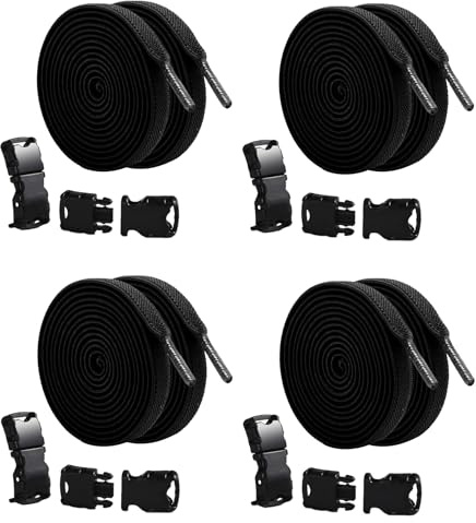 YLFANGYLMU Elastiskt skosnören utan knytning, 4 par, premium elastiska väv- och skosnören träningsskor för barn och vuxna, 8 mm 100 cm platta skosnören med låsspännen för löpning, vandring