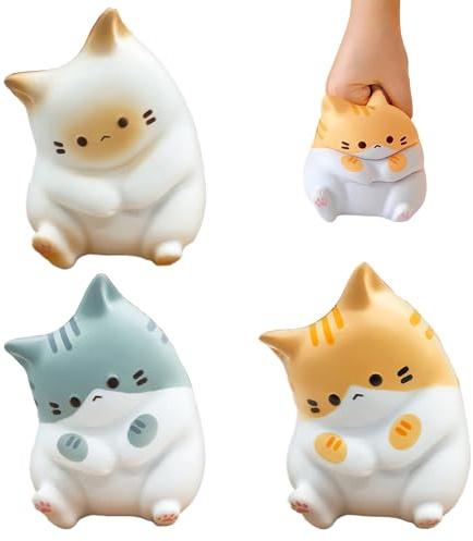 3 Pcs Squishies Jouets Chat, Mochi Anti Stress Squishy Chat Squeeze Soft Figurines Cat Stress Relief Jouets Sensoriel à Presser Guérison Fun Toy Kawaii d’Anniversaire Fête pour Enfants et Adultes