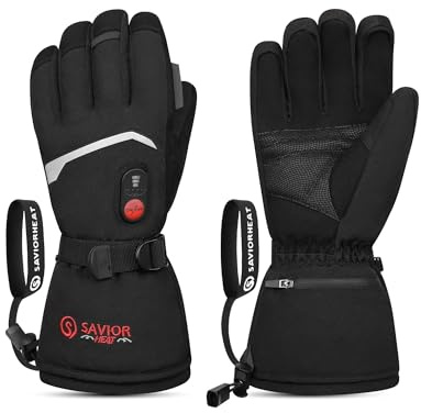SAVIOR HEAT Upgraded Rechargeable Heated Gloves for Men & Women, 3000mAh Electric Heated Gloves with 3 Heat Levels up to 150°F, Waterproof Ski Glove for Skiing, Snowbording, Camping, Hiking