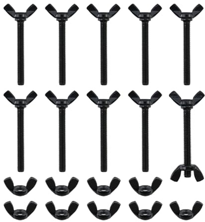 Tighall 10 Sets 1/4 x 2 Wing Screw Bolts and Wing Nut Kits, Black 304 Stainless Steel Thumb Butterfly Wing Hand Bolts with Nuts Fasteners Assorted Kit, Butterfly Screws(M6*50mm)