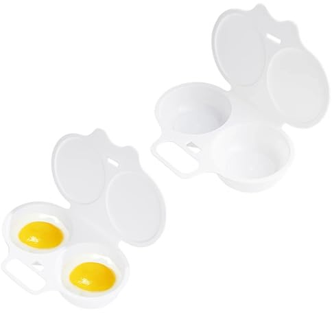 Microwave Egg Poacher, 2-Pack White Microwave Egg Cooker, Quick Poached Egg Maker for Easy Breakfast, 6.3 x 4.53 Inches Premium Kitchen Gadgets