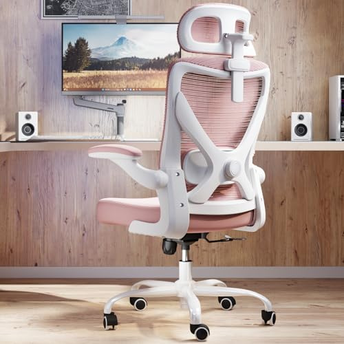 TRALT Bürostuhl - Ergonomischer Bürostuhl mit Verstellbare Lordosenstütze Kopfstütze Office Desk Chair - Gaming Stuhl in X-Form Büro Stuhl - Schreibtischstuhl Computerstuhl 150kg Rosa