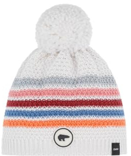 Eisbär Mütze Stan Pompon Kids Weiß - warme Wintermütze Jungen & Mädchen - 55 cm (7-8 Jahre) - atmungsaktive mit Fleece Innenband Bommelmütze Kindermütze Haube aus Österreich