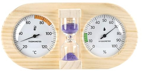 Gadpiparty Reloj de Arena de 15 Minutos - Higrómetro y termómetro para Sauna con Temporizador de Arena preciso - Termómetro con Cuenta Regresiva para Sauna y SPA Interior