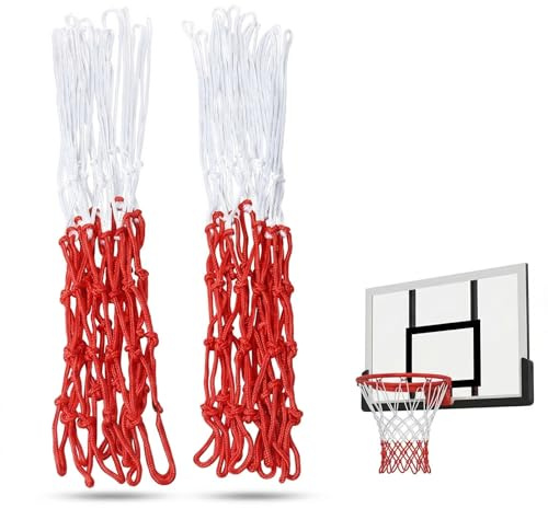 BCHMN 2 Pezzi Rete da Basket Professionale, Retina Canestro Anti-Groviglio in Poliestere, Resistente alle Intemperie, Bianco e Rosso, Accessori Basket Standard