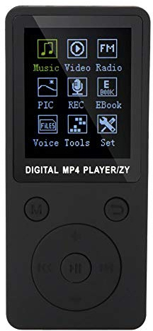 Diyeeni Lettori MP4 con Cuffia, Lettore Musicale Ricaricabile MP3 con Radio FM, registratore vocale, Video, e-Book, cronometro espandibile Fino a 32 GB Micro SD Card (Nero)