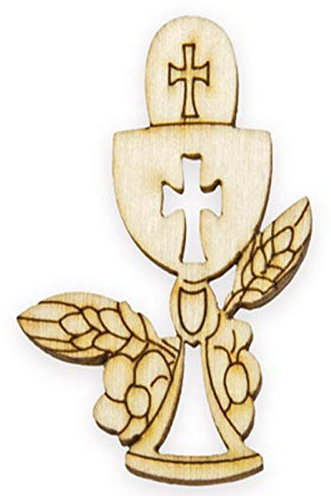 Aurora Store.it 24 Pezzi Pendente Ciondolo Calice Comunione in Legno 3,5cm Applicazione Legnetti Decorativi Charms per bomboniere, Sacchetti, segnaposto Forme Miniatura Naturale