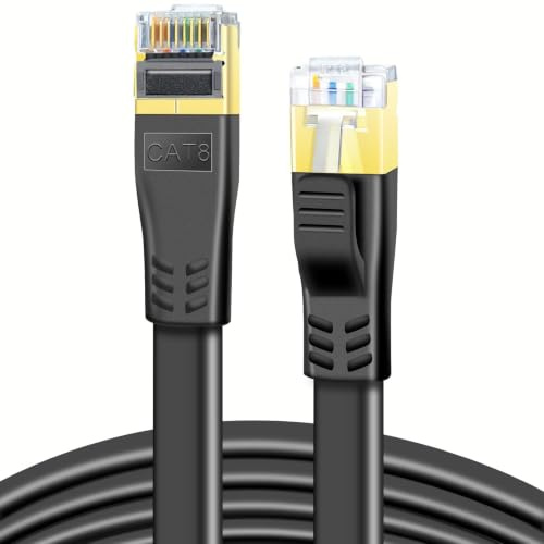 DDMALL 2m 2 Pack Cat 8 Ethernet Cable 40Gbps, Flat Internet Cable - Black | High Speed Shielded Network LAN Lead, 2000MHz, Pure Copper, Gold-Plated RJ45 for Gaming, PC, Smart TV, Router, Switch, Modem