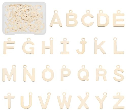 UNICRAFTALE Über 52 Stück Golden Letter AZ Charms Edelstahl Alphabet Charms Hypoallergene Anhänger 1.5mm Kleine Loch Charms Für DIY Schmuckherstellung,Über 10-12 mm