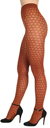 BANANALU Netz Strumpfhosen Damen mit Karo Muster 60 Den blickdichte karierte Alina 60 Cappuccino L