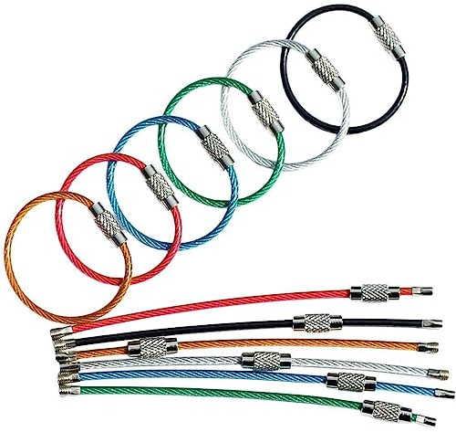 Greluma 36 Pcs Llaveros de alambre de acero inoxidable Cable Etiquetas para equipaje de alta resistencia Lazos Portaetiquetas Barril giratorio de 2 mm 10 cm / 4 de largo