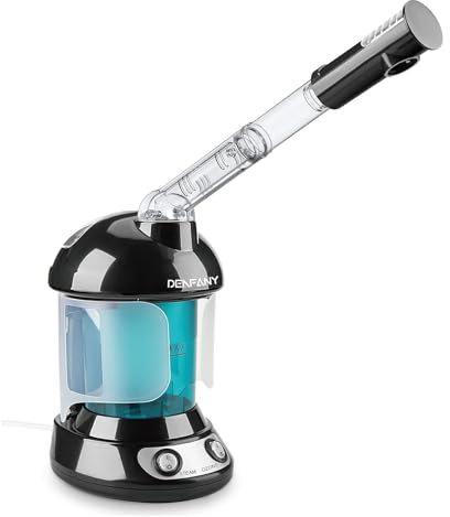 Facial Steamer - Ozone Steamer with 360° Rotatable Arm - 40 Minutes Steam Time - Moisturizer, Opens Pores, Blackheads - Portable Facial Steamer for Personal Care Use at Home or Salon (Black)