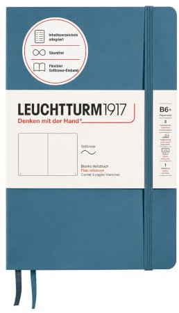 LEUCHTTURM1917 365642 Anteckningsbok paperback (B6+), mjukt omslag, 123 numrerade sidor, Stone Blue, Blanko