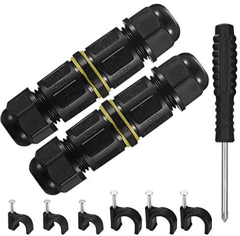 IP68 Waterproof Junction Box, Outdoor Electrical Connectors, Wire Connector External Sleeve Coupler, Extension Electrical Cable Protector Boxes for Cable Diameter Ø 4mm-8mm (Black-2 Pcs)