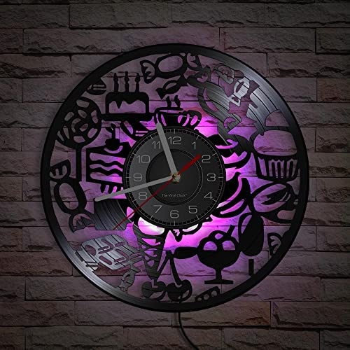 Smotly Horloge murale en vinyle, Candy Dim sum, horloge murale créative, avec télécommande LED veilleuse, une horloge murale cadeau pour les enfants qui aiment les collations.